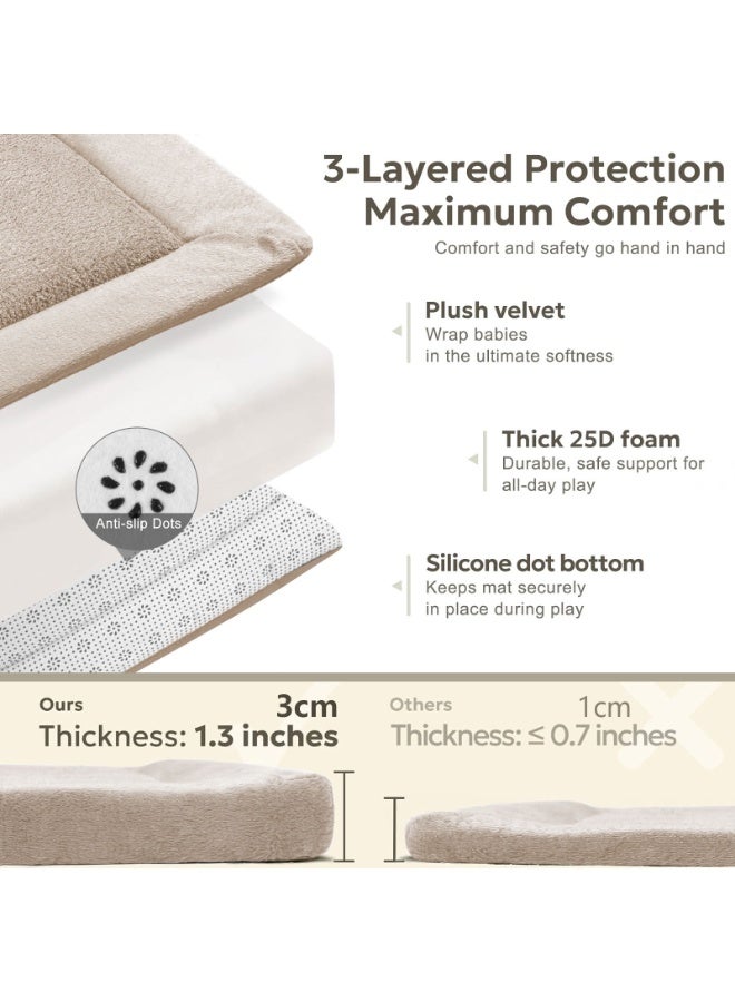 YSOAE Baby Home Play Mat for Floor, 3CM Thick Memory Foam, Soft Velvet Playpen Mat for Kids, Crawling Mats with Non-Slip Bottom, Yoga, Tatami-150x180CM,Beige - Image 2