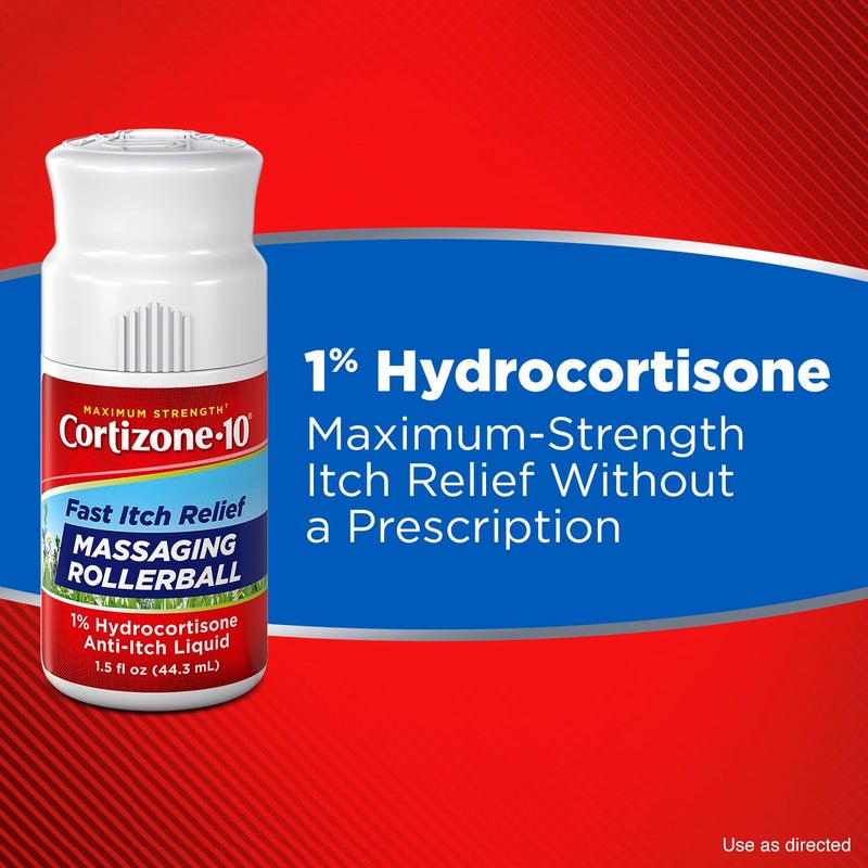 Cortizone 10 Cortizone-10 Maximum Strength Itch Relief Massaging Rollerball, 1% Hydrocortisone, Fast-Acting, Anti-Itch Liquid for Bug Bites, Rash, Eczema, Psoriasis, Poison Ivy, Oak, Sumac, 1.5 fl. oz - Image 4