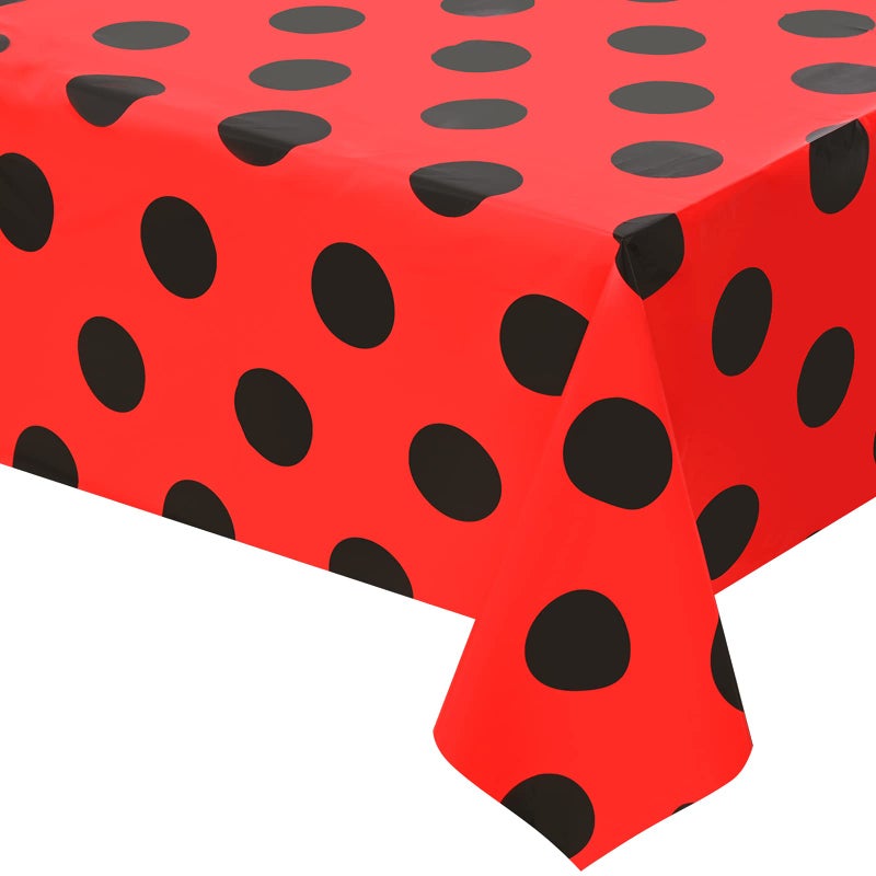 2 Pcs Ladybug Tablecloth Red Black Polka Dots Plastic Table Covers 87 x 51 Inches Ladybug Themed Party Decorations for Birthday Party Supplies