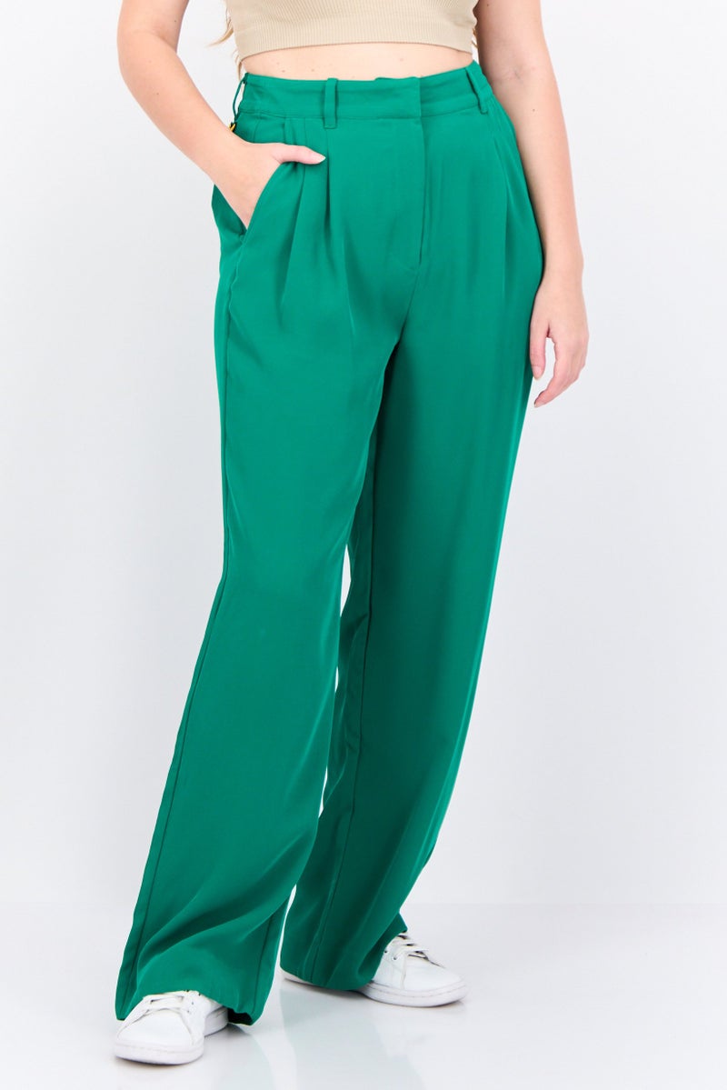 Lyle & Scott Women Regular Fit Plain Straight Leg Pants, Green - Image 1