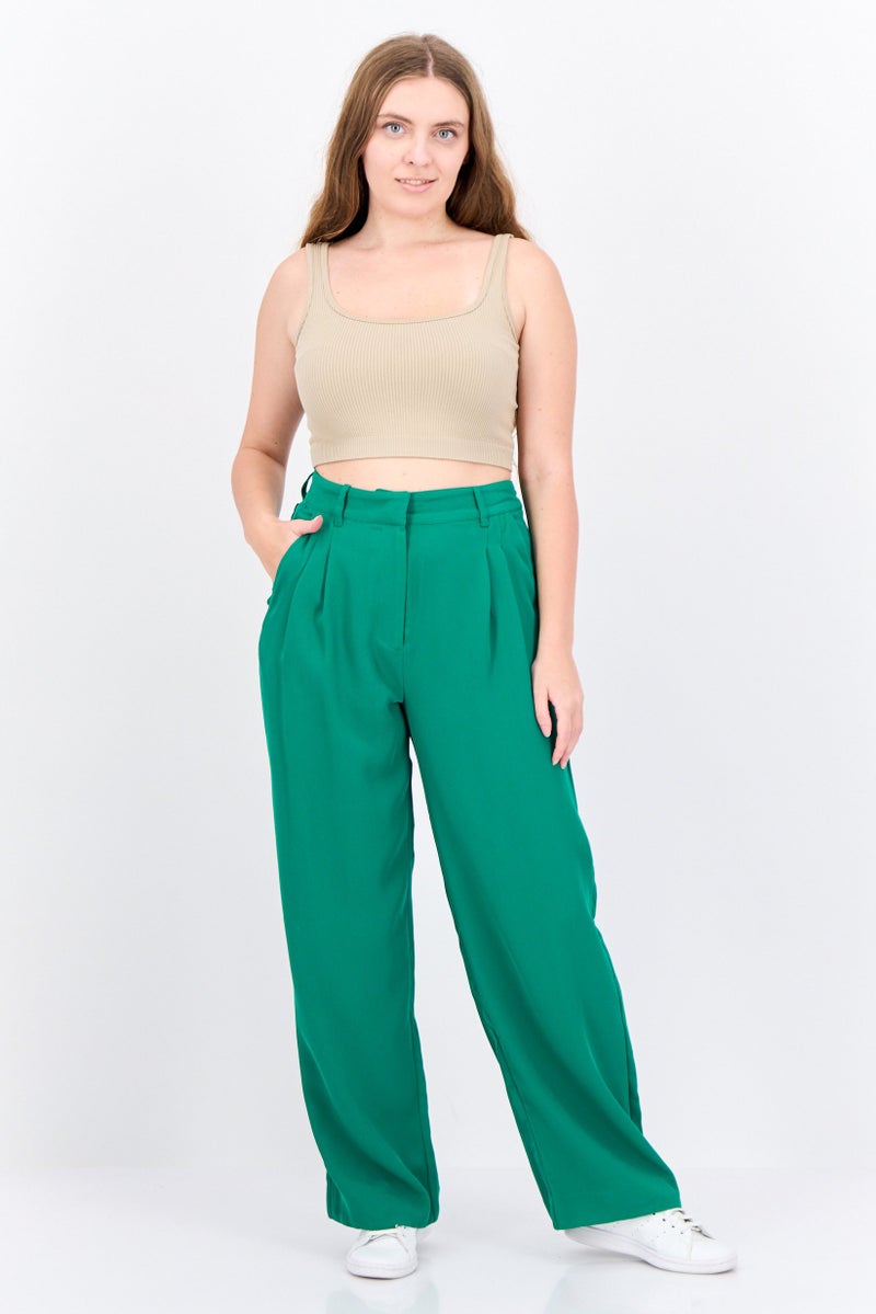 Lyle & Scott Women Regular Fit Plain Straight Leg Pants, Green - Image 4