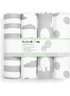 BaeBae Goods Bassinet Bed Sheets – Premium Bassinet Fitted Sheets 4 Pack – 100% Jersey Knit Cotton Cradle Sheets – Bassinet Bedding for Standard Size Oval or Halo Bassinet Pads – Bassinet Sheet for Boy & Girl  - Image 1