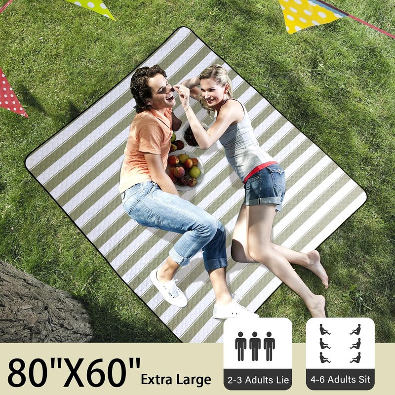 بطانية نزهة خارجية كبيرة جدًا من ، مقاس 80×60 بوصة، حصيرة نزهة مقاومة للماء قابلة للطي، بطانية تخييم محمولة مع حزام حمل لشاطئ البحر والتخييم الخارجي والحفلات (أخضر) - Image 2