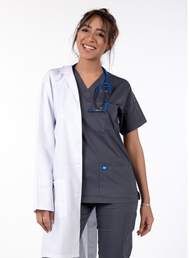 RZ Scrub for womenRZ1 Women's Medical Scrub Grey, Comfortable and soft lycra polyester blend, 2-piece set, ideal for medical environments.  - Image 3