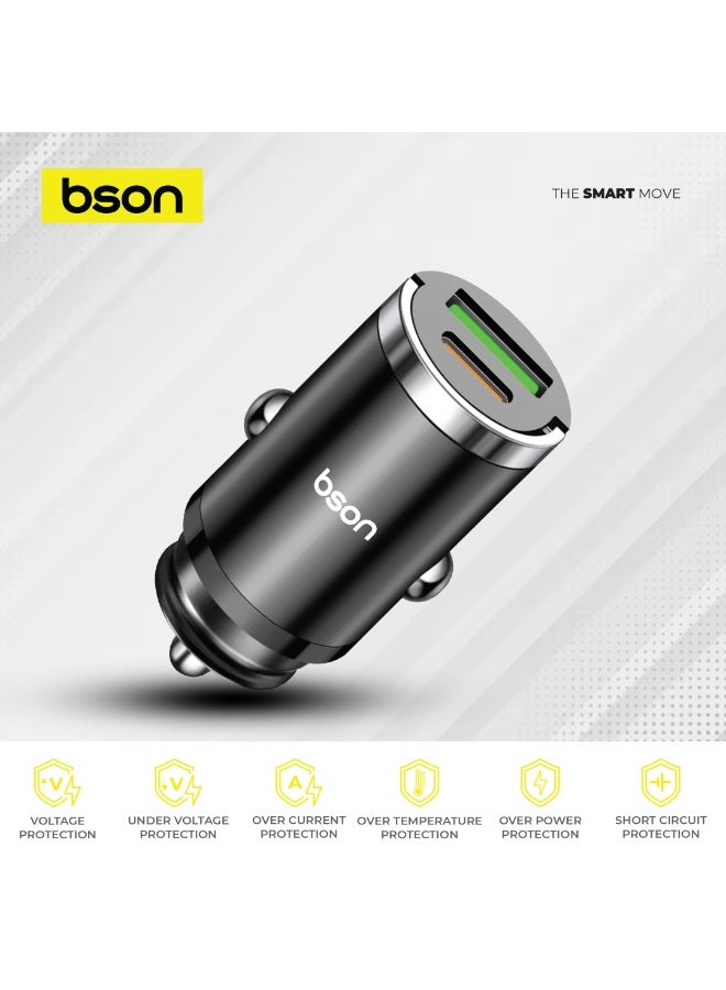 BSON محول السيارة فائق السرعة 53 واط، منفذي USB، USB-A و USB-C، شحن أسرع 5 مرات، QC3.0 100 واط كحد أقصى، PD 30 واط، ملحق سيارة متين ومضغوط، للاستخدام اليومي والسفر، مناسب للرحلات البرية - Image 4