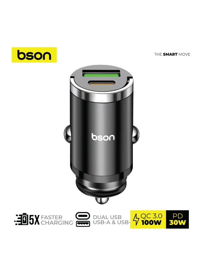 BSON محول السيارة فائق السرعة 53 واط، منفذي USB، USB-A و USB-C، شحن أسرع 5 مرات، QC3.0 100 واط كحد أقصى، PD 30 واط، ملحق سيارة متين ومضغوط، للاستخدام اليومي والسفر، مناسب للرحلات البرية - Image 5