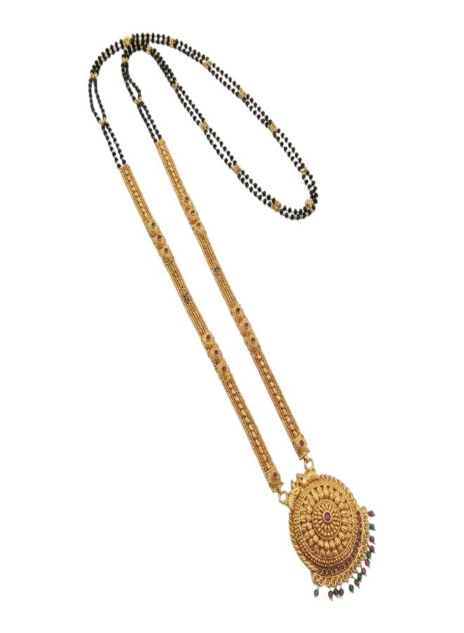 AAIKU Maharashtrian Traditional Gold Plated Black Beads Golden Matt Finishe Patti Style 36 Inch Long Mangalsutra for Women Stylish - Image 1