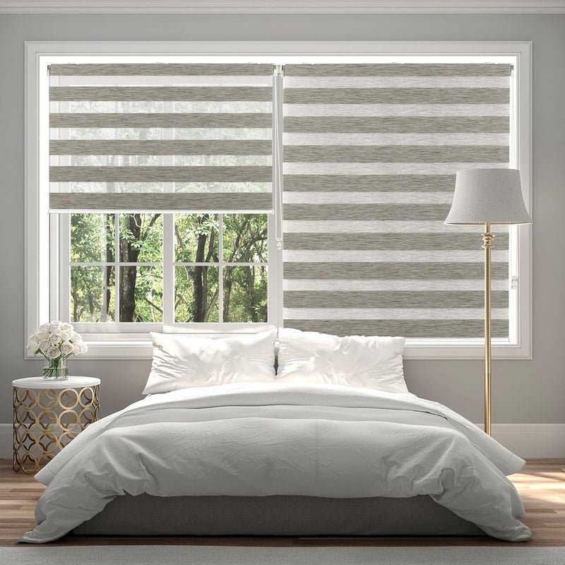 Deco Window Zebra Blinds for Windows 40 Inches W X 84 Inches H Brown Day and Night Blinds with Aluminium Cassette for Living Bed Room Office - Image 1