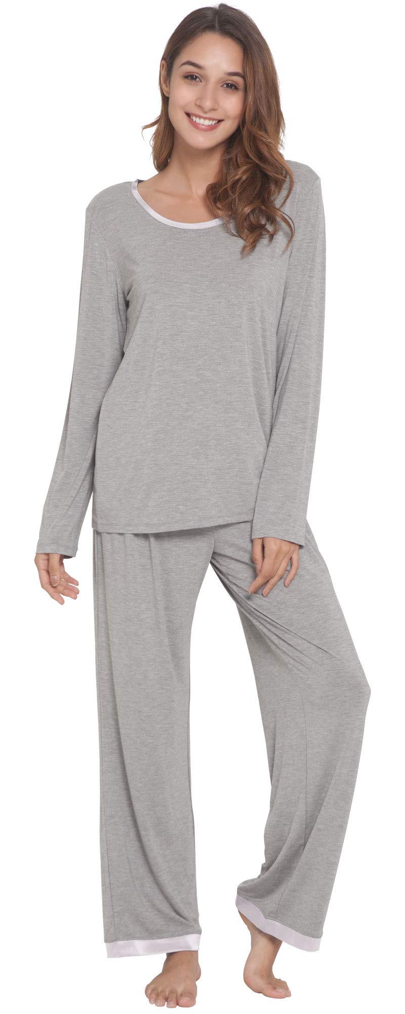 GYS Viscose from Bamboo Womens Pajama Sets Super Soft Long Sleeve Sleepwear Comfy Winter Pjs Sets S4X Heather Grey Large