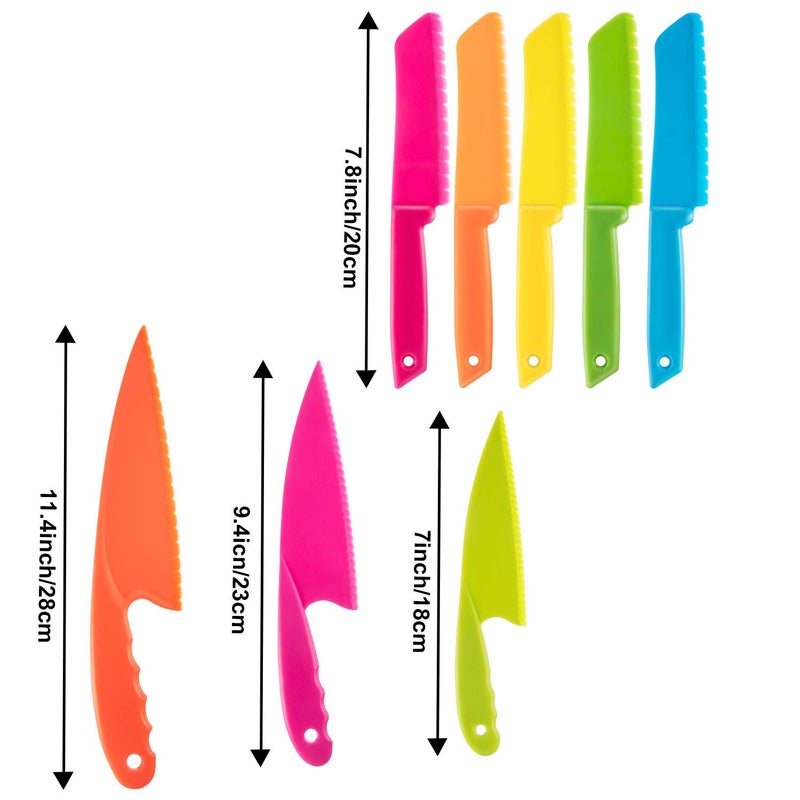 JOVITEC 8 Pcs Kid Cooking Kitchen Knife Set, Plastic Serrated Edges Children's Safe Chef Nylon Knives for Cutting Fruit Bread Cake Salad Lettuce Kids Cooking Supply(Multi Colors Square Knife) - Image 3