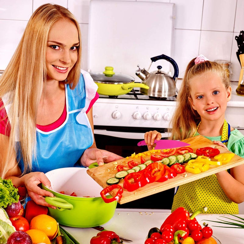 JOVITEC 8 Pcs Kid Cooking Kitchen Knife Set, Plastic Serrated Edges Children's Safe Chef Nylon Knives for Cutting Fruit Bread Cake Salad Lettuce Kids Cooking Supply(Multi Colors Square Knife) - Image 2