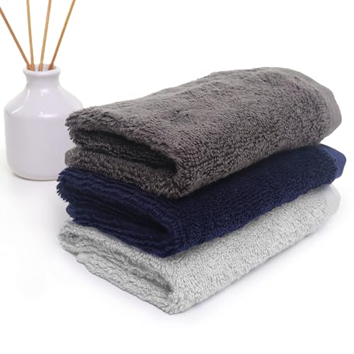 HEELIUM Bamboo Face Towel | Ultra Absorbent & Odour-Free | 3X Softer Than Cotton Towels | 30 x 30 cm - 600 GSM | Pack of 3 - Blue, Grey, Light Grey - Image 1