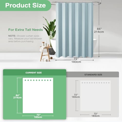 Dynamene Extra Long Shower Curtain - 84 Inch Long Fog Blue Waffle Weave Heavy Duty Fabric Bathroom Shower Curtain, Neutral Weighted Hotel Thick Bath Curtain Set with 12 Plastic Hooks,72x84, Fog Blue - Image 3