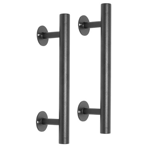 Purife 12'' Black Iron Gate Handles and Pulls Pack of 2, Garage Door Handle, Outdoor Sheds Fence Barn Door Handle, Exterior Cabinets Closet Gate Pulls - Image 1