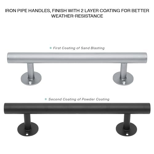 Purife 12'' Black Iron Gate Handles and Pulls Pack of 2, Garage Door Handle, Outdoor Sheds Fence Barn Door Handle, Exterior Cabinets Closet Gate Pulls - Image 4