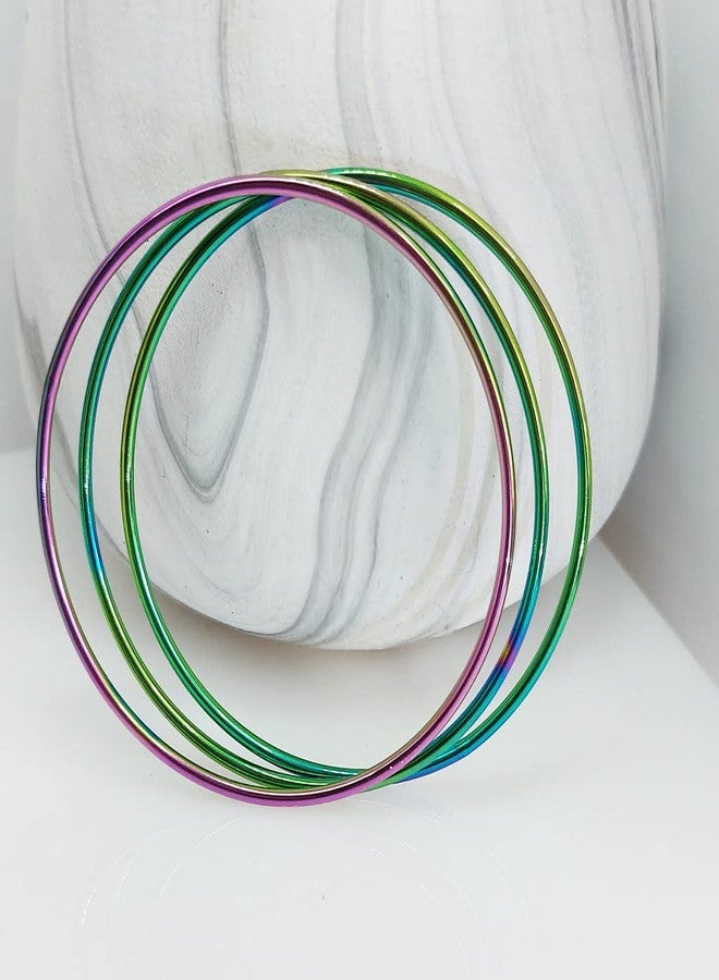 SILVERLINE JEWELRY Stainless Steel Classical Round Simple Plain Circle High Polished Bangle Bracelet for Women, Set of 3 Multi Color SMALL 2.5in - Image 4