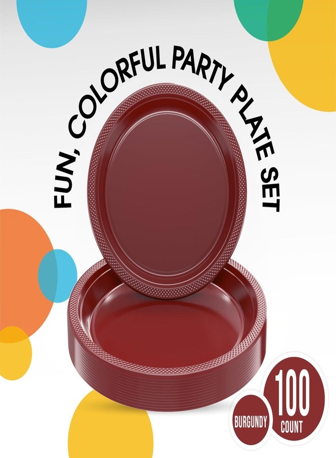Party Solids Exquisite Party Solids Burgundy Plates Disposable Burgundy Plastic Plates 100 Pieces - 50-7" & 50-9" Heavy Duty 350 GSM Disposable Dinnerware Sets, Plastic Dinnerware Sets - Image 2