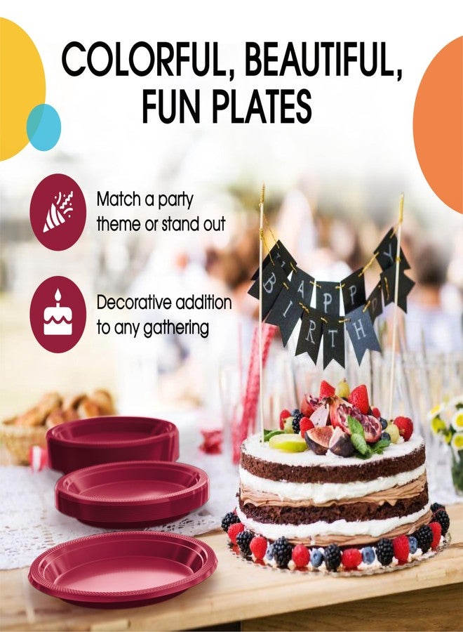 Party Solids Exquisite Party Solids Burgundy Plates Disposable Burgundy Plastic Plates 100 Pieces - 50-7" & 50-9" Heavy Duty 350 GSM Disposable Dinnerware Sets, Plastic Dinnerware Sets - Image 5