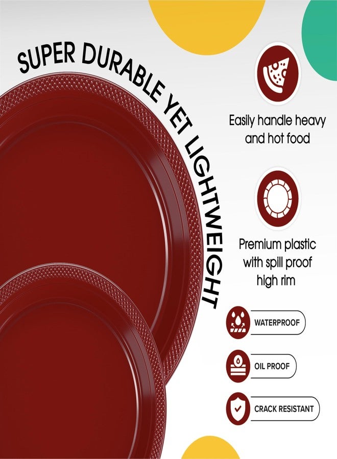 Party Solids Exquisite Party Solids Burgundy Plates Disposable Burgundy Plastic Plates 100 Pieces - 50-7" & 50-9" Heavy Duty 350 GSM Disposable Dinnerware Sets, Plastic Dinnerware Sets - Image 4