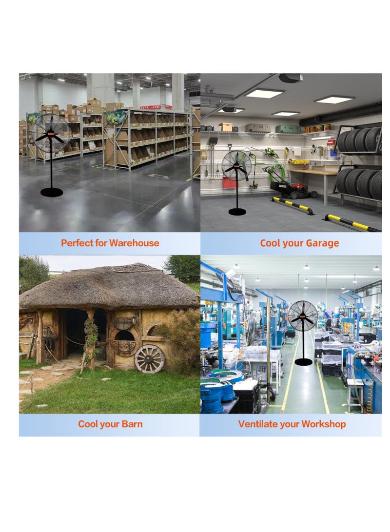 بوناي مروحة تبريد صناعية هادئة، موفرة للطاقة، بقوة 230 واط للمساحات الكبيرة (تدفق هواء 145 متر مكعب/دقيقة) مروحة حامل متذبذبة مقاس 26 بوصة - Image 5