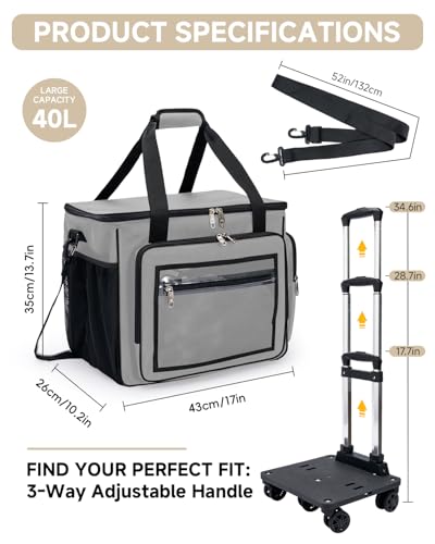 Amythe Rolling Teacher Tote Bag with Wheels Rolling Briefcase for Women 156 Laptop Compartment Grey - Image 3
