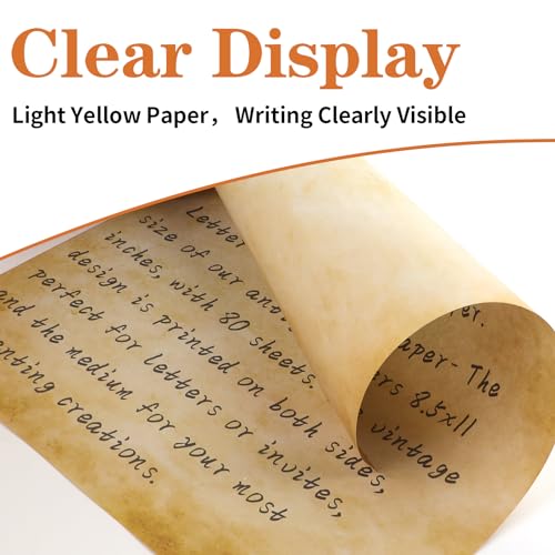 Hoiny 80 Sheets Vintage Paper, 8.5" x 11" Antique Stationary Paper for Writing, Letter Size Printer Paper, Double-sided Aged Parchment Paper for Printing, Decorative Old Look for Invites Resume - Image 3