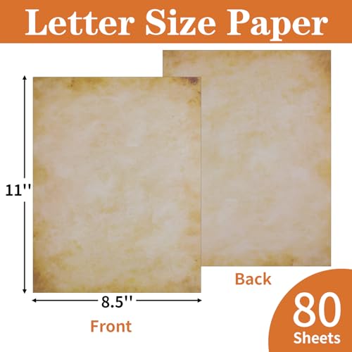 Hoiny 80 Sheets Vintage Paper, 8.5" x 11" Antique Stationary Paper for Writing, Letter Size Printer Paper, Double-sided Aged Parchment Paper for Printing, Decorative Old Look for Invites Resume - Image 2