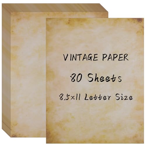 Hoiny 80 Sheets Vintage Paper, 8.5" x 11" Antique Stationary Paper for Writing, Letter Size Printer Paper, Double-sided Aged Parchment Paper for Printing, Decorative Old Look for Invites Resume - Image 1