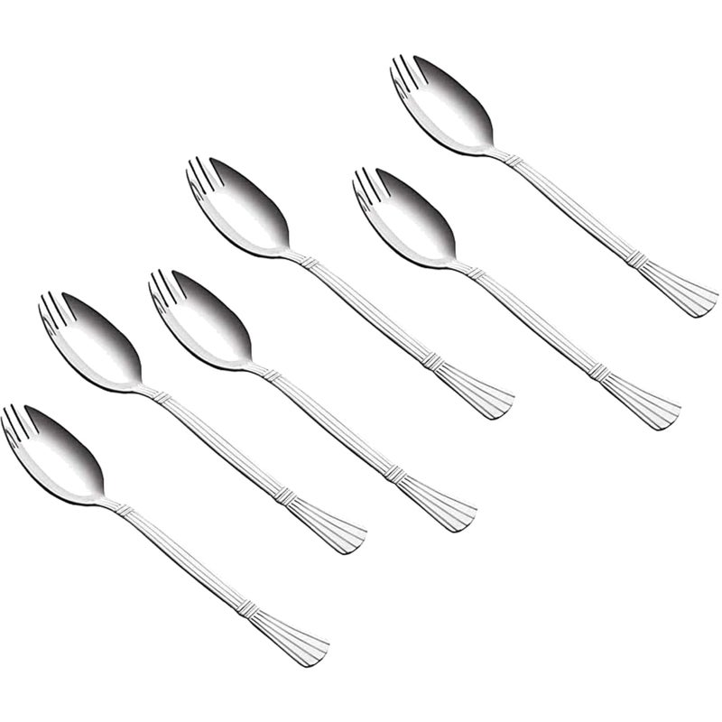 Parage 3in1 Stainless Steel 6 Pieces Spoon Fork Set Spoon Cum Fork Set Spork for Soups Noodles Set of 6 Length 16 cm Silver - Image 1