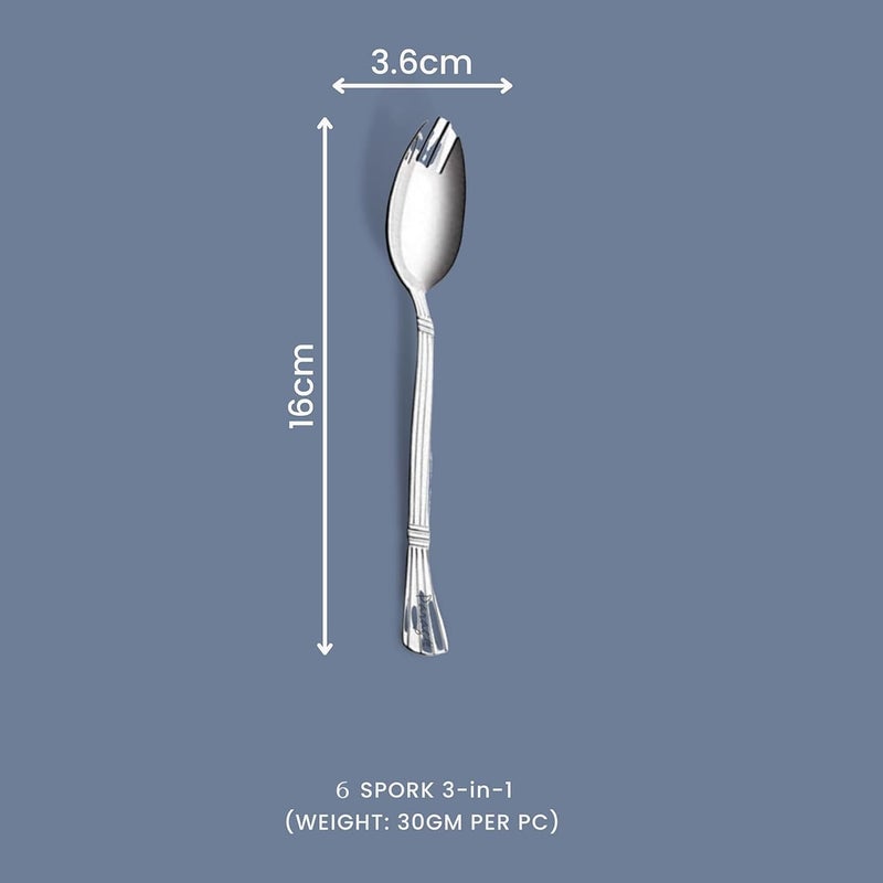 Parage 3in1 Stainless Steel 6 Pieces Spoon Fork Set Spoon Cum Fork Set Spork for Soups Noodles Set of 6 Length 16 cm Silver - Image 2