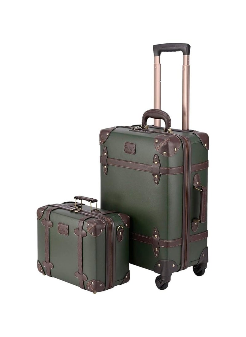 Generic - Vintage Luggage  Carry on Suitcase with Handbag, Contrasting Color Design (14 & 20) Inch. - Image 1