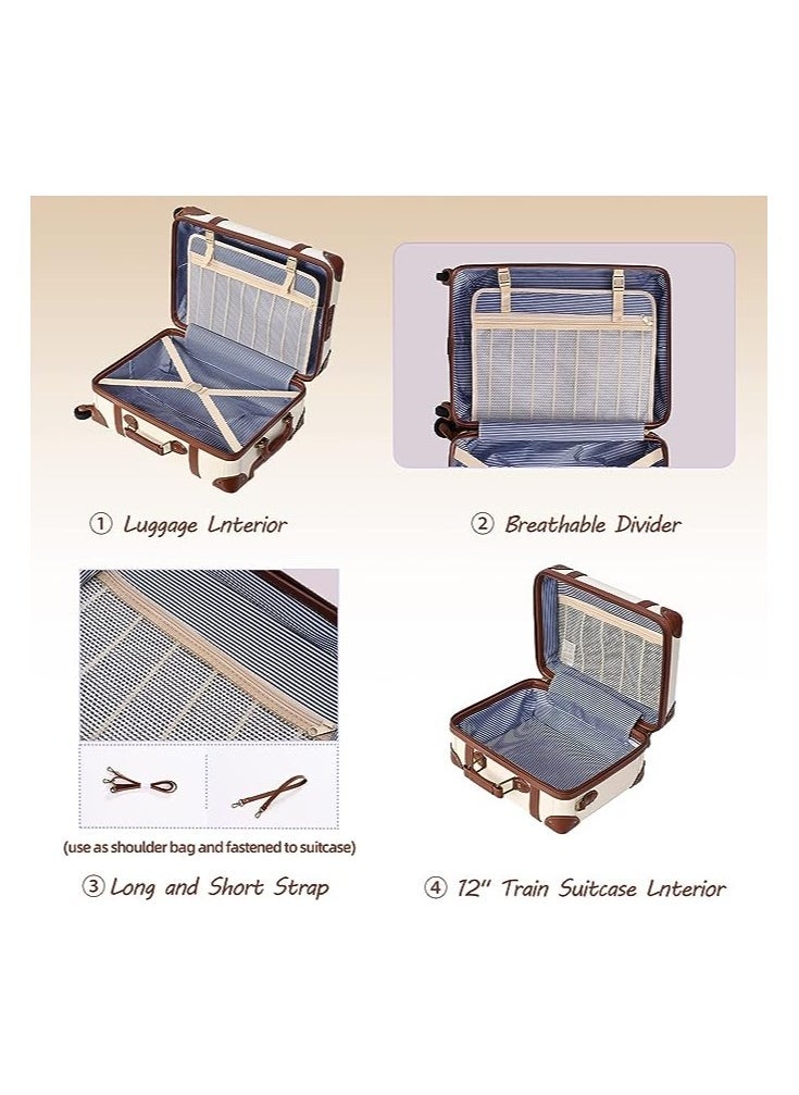 Generic - Vintage Luggage  Carry on Suitcase with Handbag, Contrasting Color Design (14 & 20) Inch. - Image 1