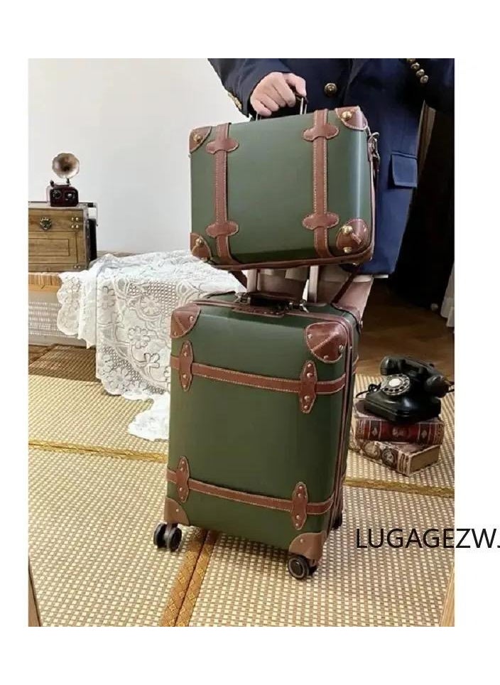 Generic - Vintage Luggage  Carry on Suitcase with Handbag, Contrasting Color Design (14 & 20) Inch. - Image 1