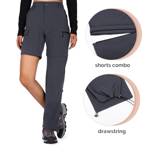 Cycorld Women's-Hiking-Pants-Convertible Quick-Dry-Stretch-Lightweight Zip-Off Outdoor Pants with 5 Deep Pockets (Grey, X-Small) - Image 3