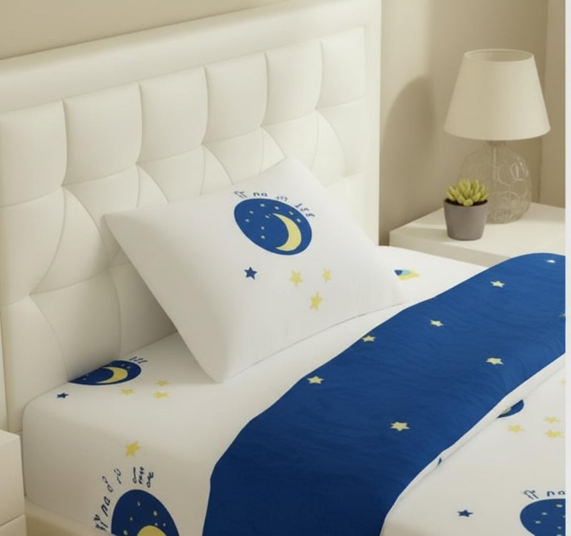 Filymore Microfiber Wrinkle Free Soft Hypoallergenic | Cartoon Printed Single Bed Small/Super Size for Kids with 1 Pillow Covers (90x60 Inches/Good Night/Boys Girls Room)(Blue and Cream) - Image 2