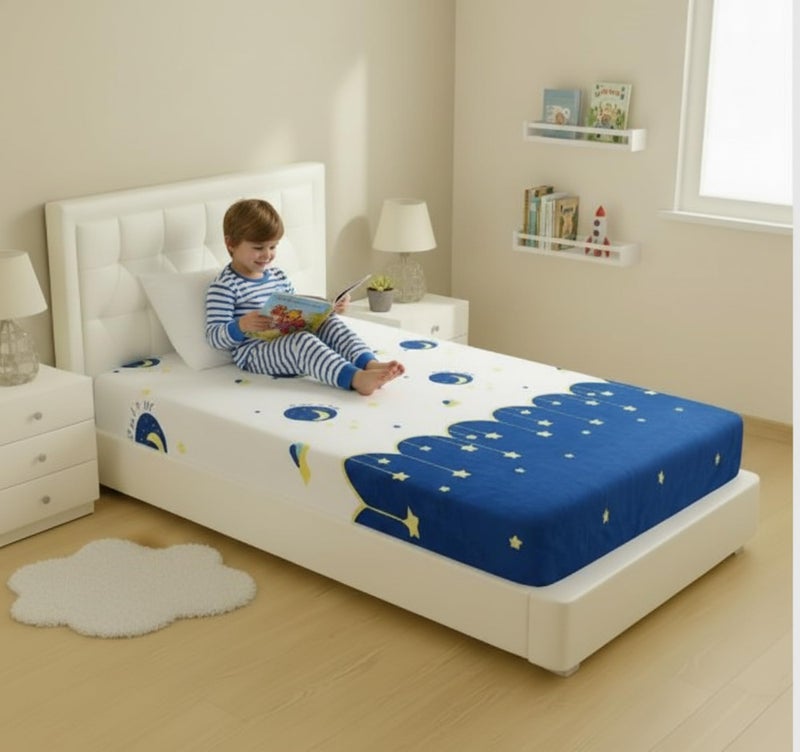 Filymore Microfiber Wrinkle Free Soft Hypoallergenic | Cartoon Printed Single Bed Small/Super Size for Kids with 1 Pillow Covers (90x60 Inches/Good Night/Boys Girls Room)(Blue and Cream) - Image 3