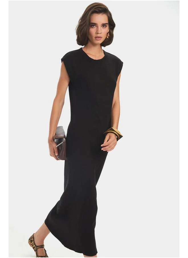 جون June Women Straight Fit Maxi Knitwear Dress Black