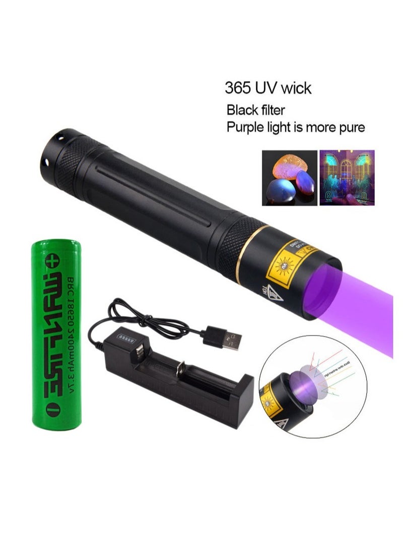 Excefore - UV Torch, UV 365nm Blacklight Flashlightm, Black Lights for Pet Urine Detector Resin Curing (UV flashlight + charger + 18650 battery) - Image 1