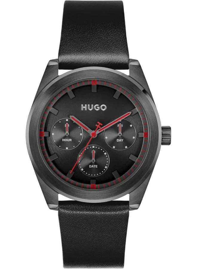 HUGO Analogue Multifunction Quartz Watch with Leather Strap