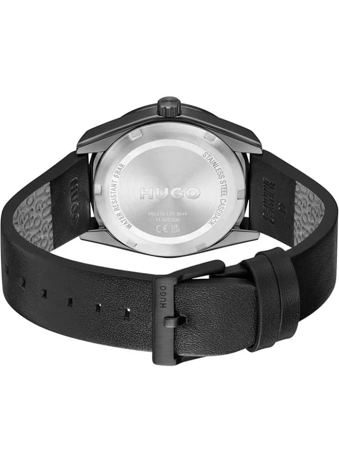 HUGO Analogue Multifunction Quartz Watch with Leather Strap