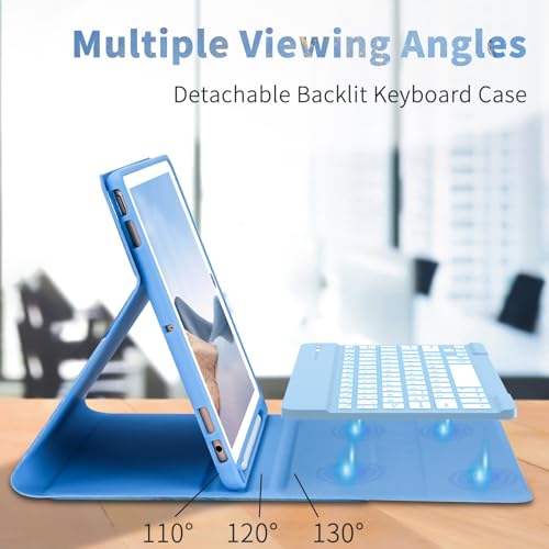 FUWANG Keyboard Case for iPad 9th 8th 7th Generation 10.2 inch, Detachable 7 Colors Backlit for iPad 9th Generation Case with Keyboard, Keyboard Case for iPad Pro 10.5"/Air 3rd Gen, with Pencil Holder - Image 4