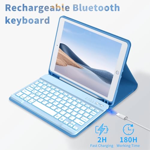 FUWANG Keyboard Case for iPad 9th 8th 7th Generation 10.2 inch, Detachable 7 Colors Backlit for iPad 9th Generation Case with Keyboard, Keyboard Case for iPad Pro 10.5"/Air 3rd Gen, with Pencil Holder - Image 5