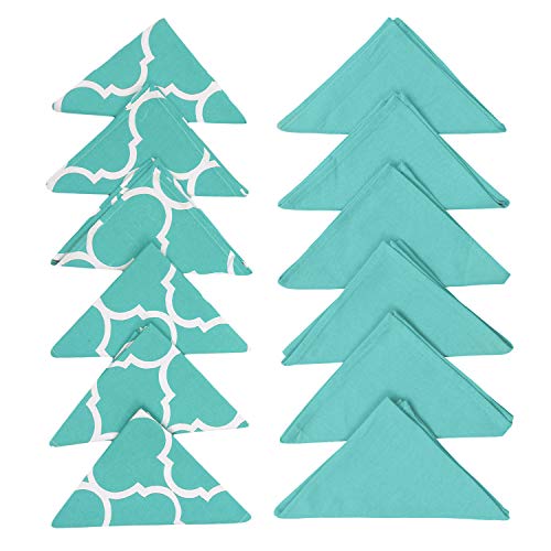 Dekor World Cotton Aqua Ogee Printed and Solid Napkin Set (Pack of 12) - Image 1