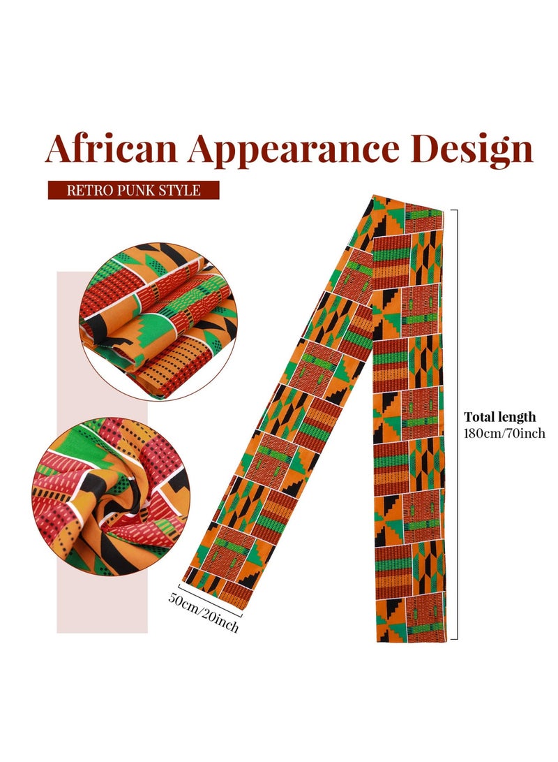 Zikra 2 Pcs African Kente Pattern Kufi Hat Kente Kufi Hat Men Hat and Kente African Print Stole Sash for Black African History Men Women Kids - Image 2