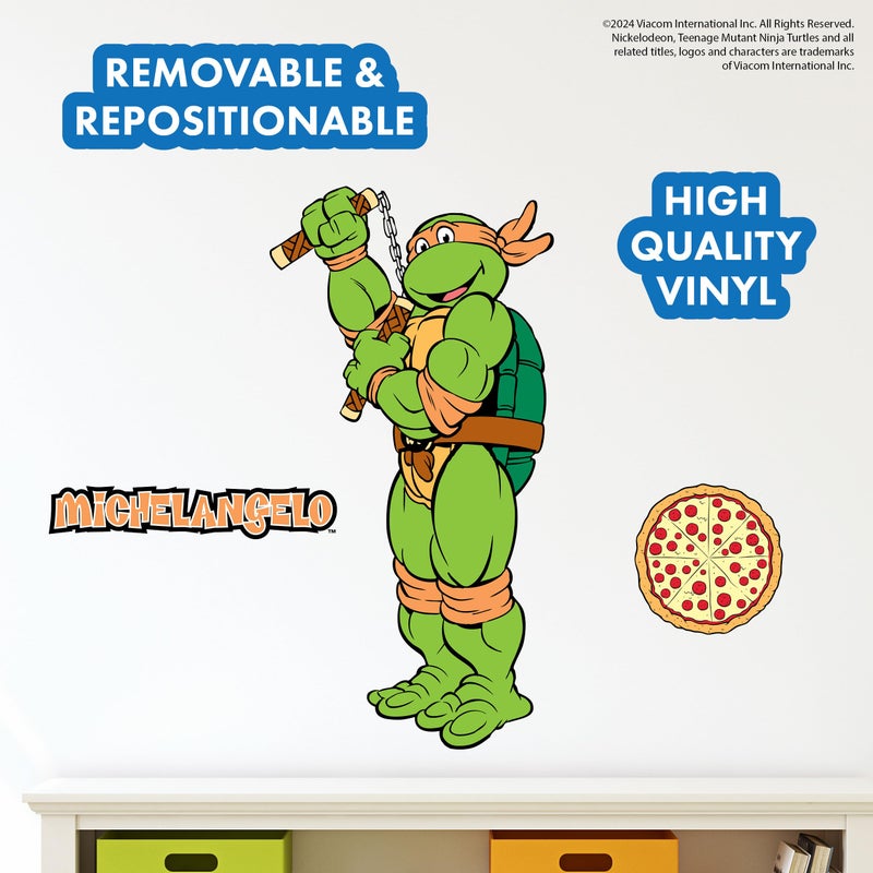 WALL PALZ TMNT Teenage Mutant Ninja Turtles Michelangelo Wall Decal - 20"" Mikey Orange Vinyl Wall Sticker Bedroom Decorations - Peel and Stick Room Decor - Image 4