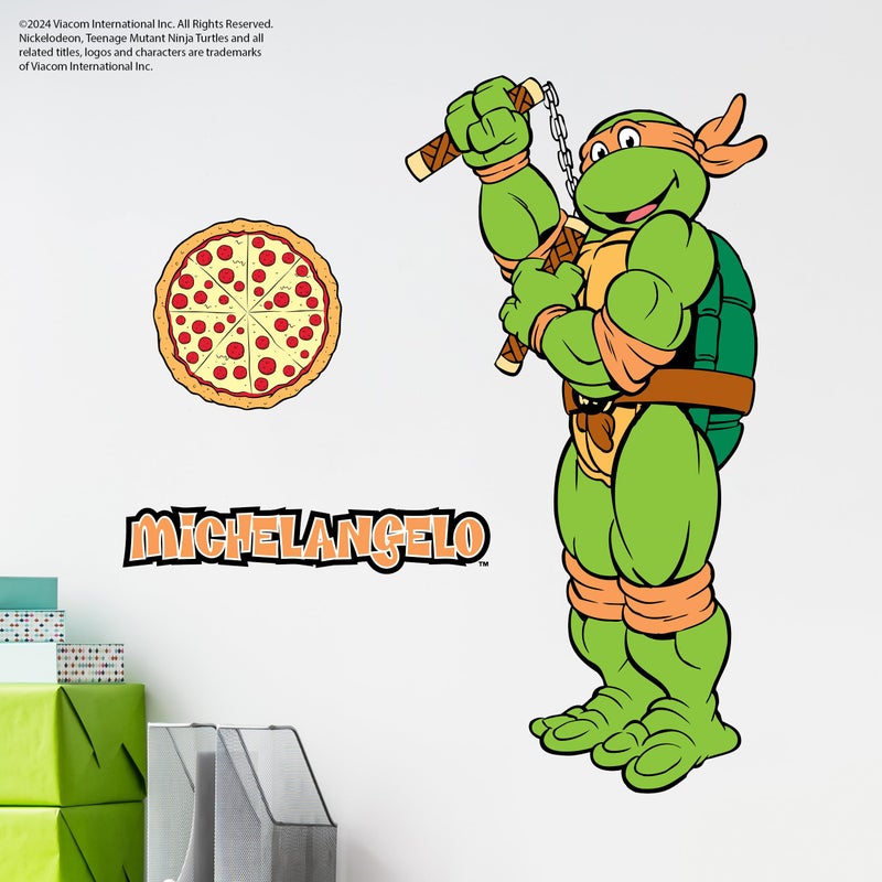WALL PALZ TMNT Teenage Mutant Ninja Turtles Michelangelo Wall Decal - 20"" Mikey Orange Vinyl Wall Sticker Bedroom Decorations - Peel and Stick Room Decor - Image 1