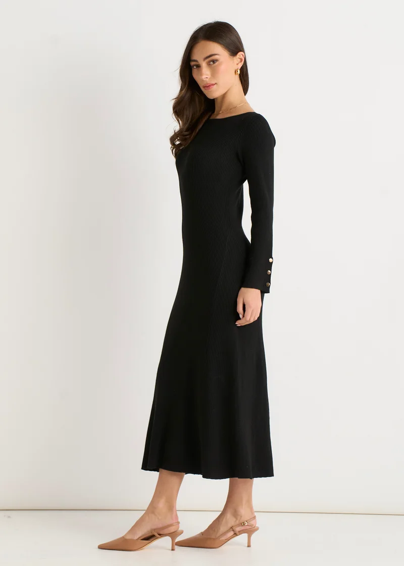 Gini London  Black Slash Neck Knitted Fit & Flare Dress for Women | Best Price UAE