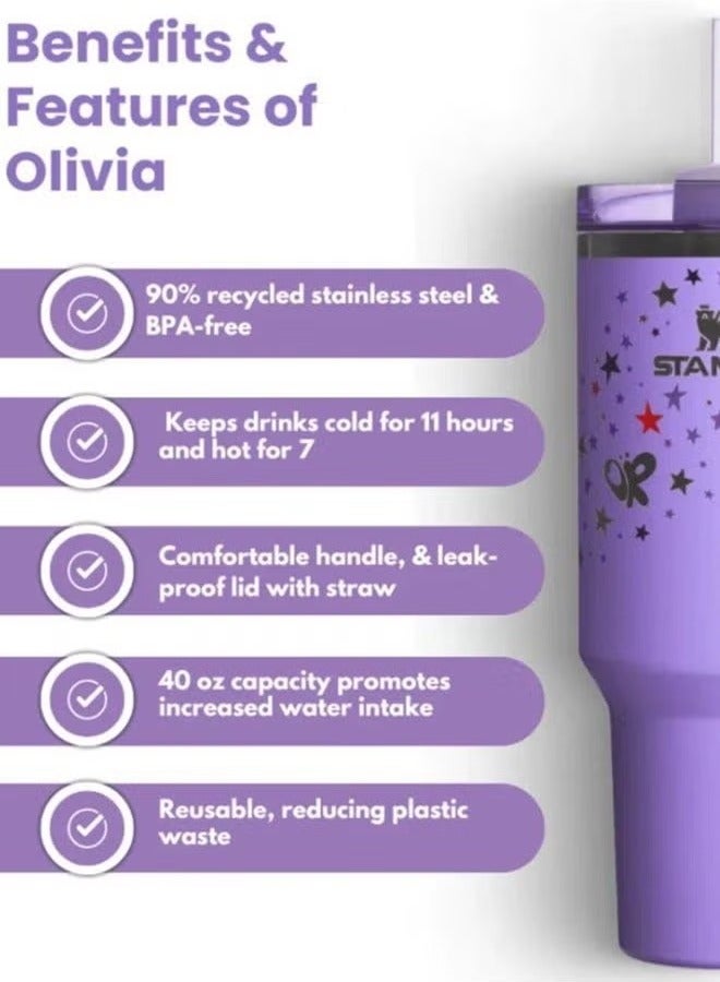 Stanley 40oz Stainless Steel Vacuum Insulated Tumbler with Lid and Straw – Leak-Resistant Flowstate Design – Keeps Drinks Cold for 12 Hours & Hot for 6 – Reusable Cup for Water, Coffee, Tea, Smoothies – Durable & Stylish Travel Mug (Cream Purple) - Image 3