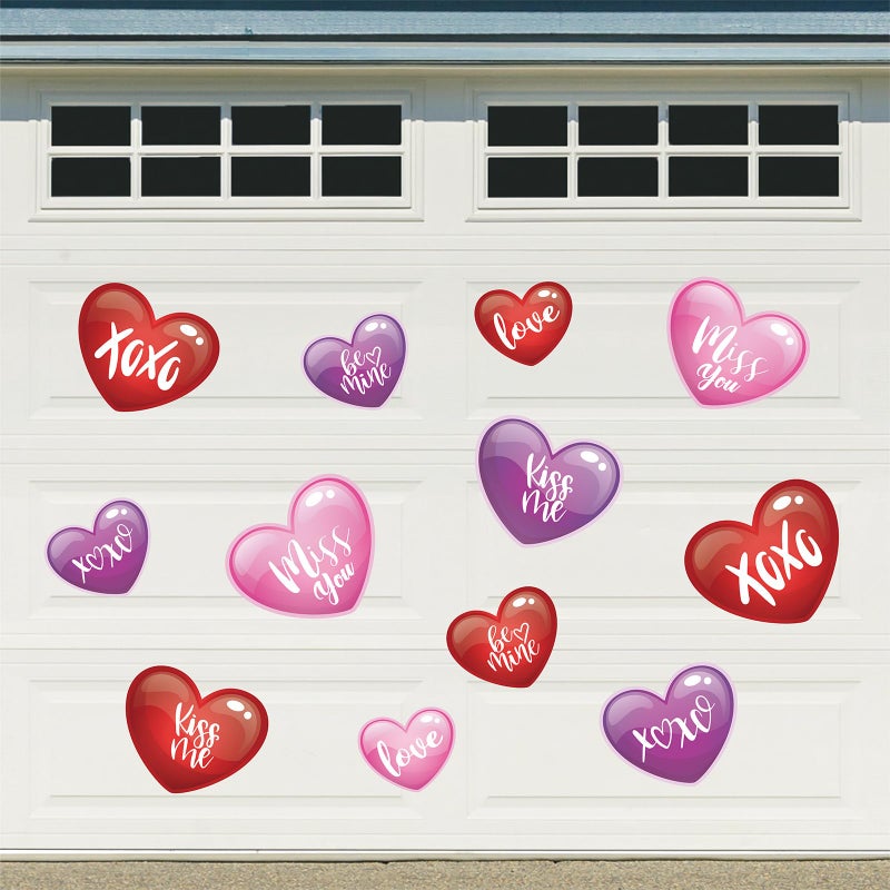 Whaline Valentines Day Garage Decoration Magnet Sticker Pink Purple Red Heart Garage Door Decal Sweet Magnet Refrigerator Sticker for Wedding Anniversary Party Home Decor 12Pcs