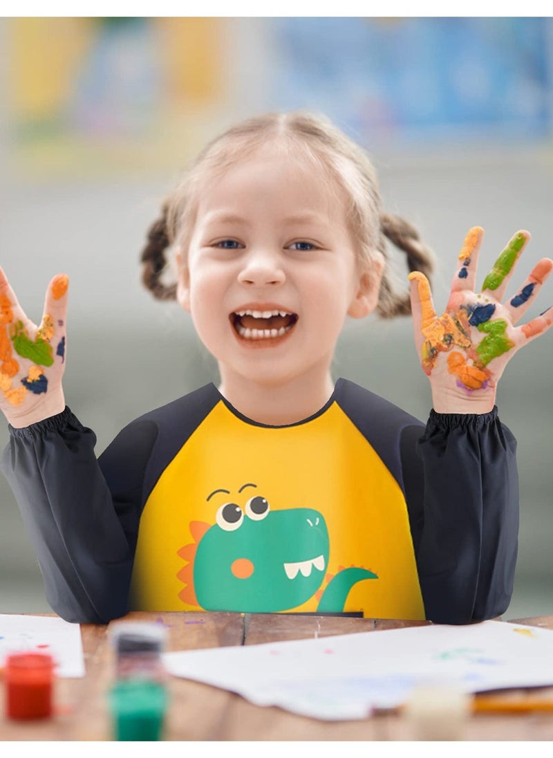 Excefore Kids Apron,Waterproof Children Painting Apron with Long Sleeve and Pockets,Boys Girls Toddler Art Smock for Painting Cooking Eating (Dinosaur) - Image 2